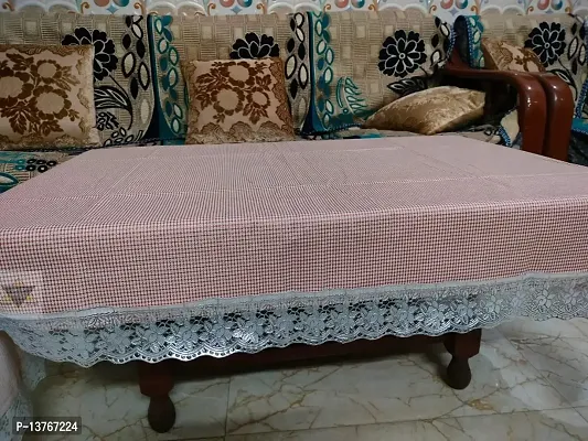 ROYAL - NEST ?3D Self Design 2 to 4 Seater Printed Shine, Raddish Color Table Cover with Lace-thumb4