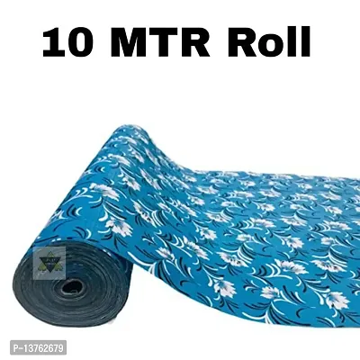 ROYAL-NEST ? 10 Meter, Rectangular Long Shelf Liner, Size - 45 x 1000 cm Sky Blue Color, White Flower Design, Sheet Roll / Mat for Drawer, Antislip Mat