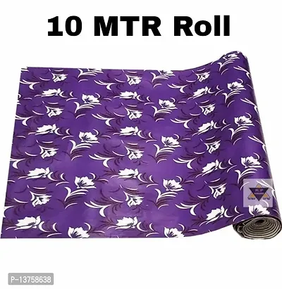 ROYAL-NEST ? Purple Color, Size - 45 x 1000 cm, Rectangular Long Shelf Liner, 10 Meter White Small Flower Design, Sheet Roll / Mat for Drawer, Antislip Mat-thumb0