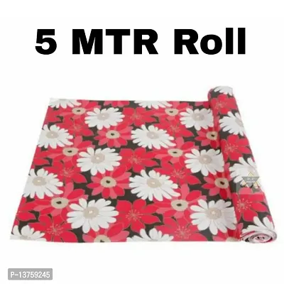 ROYAL-NEST ? 5 Meter, Rectangular Long Shelf Liner, Size - 45 x 500 cm Red Color, Flower Design, Sheet Roll / Mat for Drawer, Antislip Mat