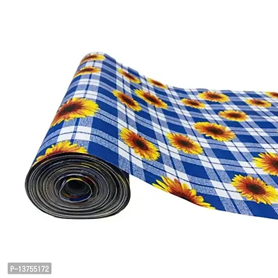 ROYAL-NEST ? Size - 45 x 1000 cm, 10 Meter Rectangular Long Shelf Liner, Blue Color, Blue Box Yellow Flower Design, Sheet Roll / Mat for Drawer, Antislip Mat-thumb0