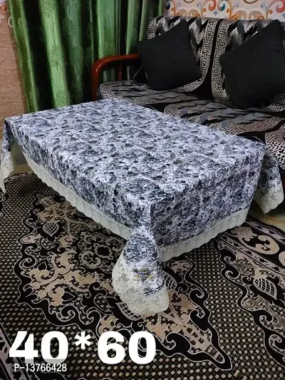 ROYAL - NEST ? Plastic Printed Round Table Cover 2 to 4 Seater (40 INCH x 60 INCH) Table Cloth Table Cover Round Table Cover Bail, Gray Color with Lace-thumb2