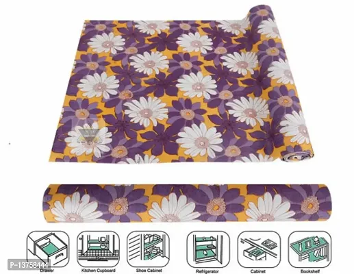 ROYAL-NEST ? 10 Meter, Rectangular Long Shelf Liner, Size - 45 x 1000 cm Purple Color, White Flower Design, Sheet Roll / Mat for Drawer, Antislip Mat-thumb5