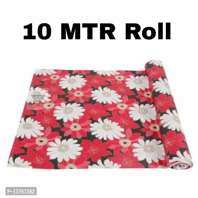 ROYAL-NEST ? Red Color, Size - 45 x 1000 cm, Rectangular Long Shelf Liner, 10 Meter Flower Design, Sheet Roll / Mat for Drawer, Antislip Mat