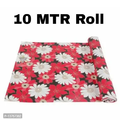 ROYAL-NEST ? Red Color, Size - 45 x 1000 cm, Rectangular Long Shelf Liner, 10 Meter Flower Design, Sheet Roll / Mat for Drawer, Antislip Mat-thumb0