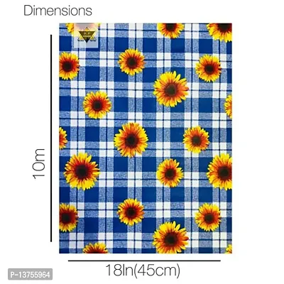 ROYAL-NEST ? Blue Color, Sheet Roll / Mat for Drawer, Antislip Mat, Blue Box Yellow Flower Design, Size - 45 x 1000 cm, 10 Meter Rectangular Long Shelf Liner-thumb2