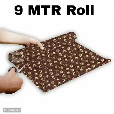 ROYAL-NEST ? 9 Meter, Size - 45 x 900 cm, Antislip Mat Rectangular Long Shelf Liner, Brown Color, Brown Flower Design, Sheet Roll/Mat for Drawer-thumb2