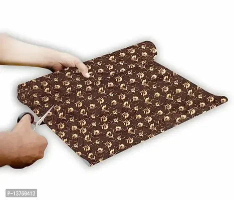 ROYAL-NEST ? 9 Meter, Size - 45 x 900 cm Rectangular Long Shelf Liner, Brown Color, Brown Flower Design, Sheet Roll/Mat for Drawer, Antislip Mat-thumb0