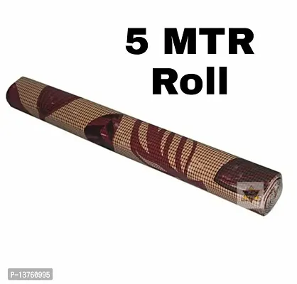 ROYAL-NEST ? 5 Meter Rectangular Long Shelf Liner Brown Color, Maroon Leaf Design, Sheet Roll / Mat for Drawer, Antislip Mat, Size - 45 x 500 cm