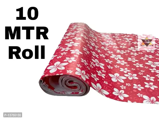 ROYAL-NEST ? Maroon Color, 10 Meter Rectangular Long Shelf Liner,White Flower Designs, Size - 45 x 1000 cm, Sheet Roll / Mat for Drawer, Antislip Mat-thumb0