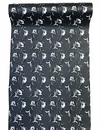 ROYAL-NEST ? 5 Meter Rectangular Long Shelf Liner, Size - 45 x 500 cm Black Color, White Flower Design, Sheet Roll / Mat for Drawer, Antislip Mat-thumb2