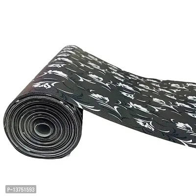 ROYAL-NEST ? Black Color, Size - 45 x 1000 cm, 10 Meter Rectangular Long Shelf Liner,White Flower Design, Sheet Roll / Mat for Drawer, Antislip Mat