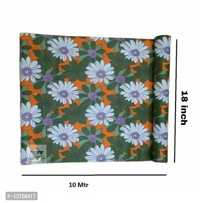 ROYAL-NEST ? Green Color, White Flower Design, Sheet Roll / Mat for Drawer, Antislip Mat, 10 Meter Rectangular Long Shelf Liner, Size - 45 x 1000 cm-thumb0