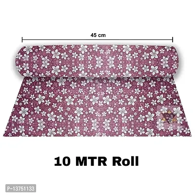 ROYAL-NEST ? 10 Meter Rectangular Long Shelf Liner, Size - 45 x 1000 cm Light Pink Color, White Flower Design, Sheet Roll / Mat for Drawer, Antislip Mat-thumb0