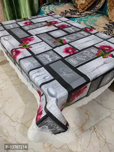 ROYAL - NEST ? Lace 2 to 4 Seater Plastic Printed 3D Table Cover Self Design Medium Size Paris, Gray Color