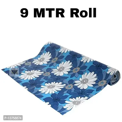 ROYAL-NEST ? Sky Blue Color, Flower Design, Sheet Roll for Almira/Mat for Drawer Shelf|Antislip Mat|Waterproof PVC| Adjustable Size - 45 x 900 cm, 9 Meter Rectangular Long Shelf Liner Cupboard-thumb2