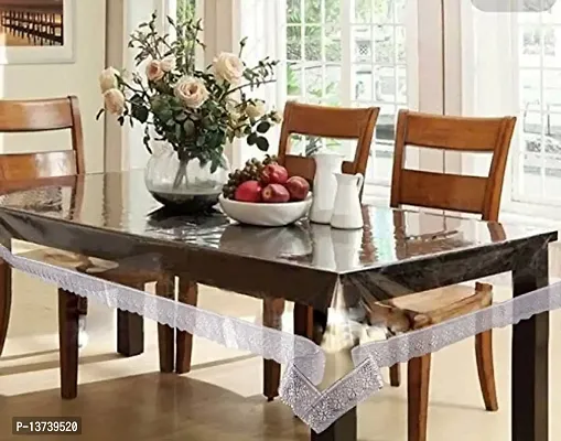 ROYAL-NEST Plastic 8 to 10 Seater Transparent 60 x 108 Table Cover Self Design with Silver Lace