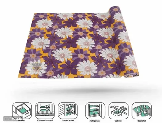 ROYAL-NEST ? 10 Meter, Rectangular Long Shelf Liner, Size - 45 x 1000 cm Purple Color, White Flower Design, Sheet Roll / Mat for Drawer, Antislip Mat-thumb4