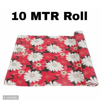 ROYAL-NEST ? Red Color, Flower Design, Size - 45 x 1000 cm, Rectangular Long Shelf Liner, 10 Meter Sheet Roll / Mat for Drawer, Antislip Mat-thumb0