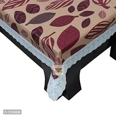 ROYAL - NEST ? Medium Size 2 to 4 Seater 3D Table Cover Self Design Plastic Table Cover with Lace Brown Leaf, Brown Color-thumb3