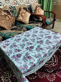 ROYAL - NEST ? 2 to 4 Seater (40 INCH x 60 INCH) Table Cover 3D Self Design Medium Size with Lace (Champa Flower, Sky Blue Color)-thumb3