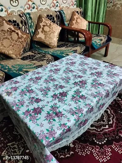 ROYAL - NEST ? 2 to 4 Seater (40 INCH x 60 INCH) Table Cover 3D Self Design Medium Size with Lace (Champa Flower, Sky Blue Color)-thumb4