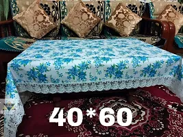 ROYAL - NEST ? 3D Plastic Printed 2 to 4 Seater (40 INCH x 60 INCH) Table Cover Self Design (Medium Size) Champa Flower, Sky Blue Color-thumb1