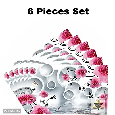 ROYAL - NEST Self Design Pink Color Set of 6 Placemats Dinning Mats (Round Design Mats)-thumb2