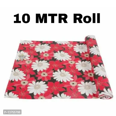 ROYAL-NEST ? 10 Meter, Rectangular Long Shelf Liner, Size - 45 x 1000 cm Red Color, Flower Design, Sheet Roll / Mat for Drawer, Antislip Mat-thumb0