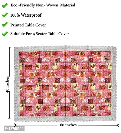 ROYAL - NEST ? Medium Size 2 to 4 Seater (40 INCH x 60 INCH) Printed 3D Table Cover Self Design with Lace (Fruits, Pink Color)-thumb4