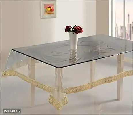 ROYAL-NEST Transparent 8 to 10 Seater Table Cover Self Design Attached with Lace Golden 60 x 108 (Plastic)-thumb2