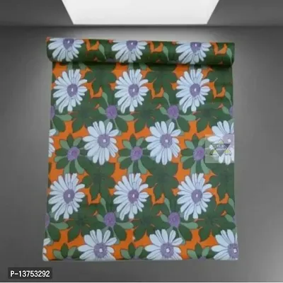 ROYAL-NEST ? Green Color, Sheet Roll / Mat for Drawer, Antislip Mat Size - 45 x 1000 cm, Rectangular Long Shelf Liner, 10 Meter White Flower Design-thumb2