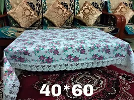 ROYAL - NEST ? 2 to 4 Seater (40 INCH x 60 INCH) Table Cover 3D Self Design Medium Size with Lace (Champa Flower, Sky Blue Color)-thumb1