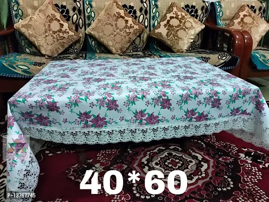 ROYAL - NEST ? 2 to 4 Seater (40 INCH x 60 INCH) Table Cover 3D Self Design Medium Size with Lace (Champa Flower, Sky Blue Color)-thumb2