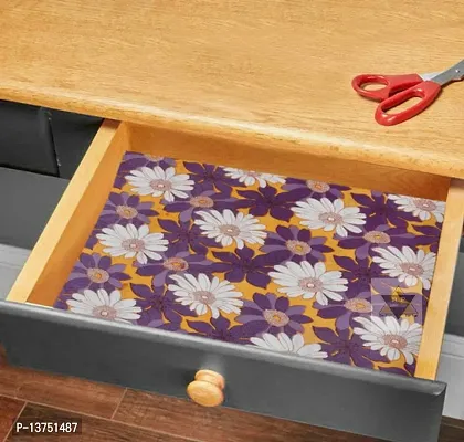 ROYAL-NEST ? Purple Color, 10 Meter Rectangular Long Shelf Liner,White Flower Designs, Size - 45 x 1000 cm, Sheet Roll / Mat for Drawer, Antislip Mat-thumb3