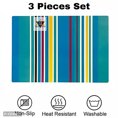 ROYAL - NEST Multicolor Color Placemats Dinning Mats with Self Design Set of 3 Line Design Mats-thumb2