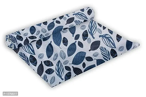 ROYAL-NEST ? Blue Color, Black Leaf Design, Antislip Mat Size - 45 x 1000 cm, 10 Meter Rectangular Long Shelf Liner, Sheet Roll / Mat for Drawer-thumb0