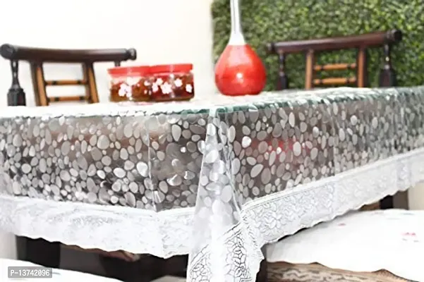 ROYAL - NEST 3D Transparent 6 and 8 Seater Table Cover Medium Size Plastic Table Cover with Silver Lace-thumb2