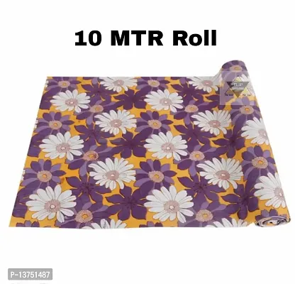 ROYAL-NEST ? Purple Color, 10 Meter Rectangular Long Shelf Liner,White Flower Designs, Size - 45 x 1000 cm, Sheet Roll / Mat for Drawer, Antislip Mat-thumb0