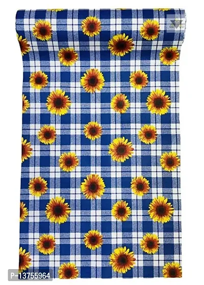 ROYAL-NEST ? Blue Color, Sheet Roll / Mat for Drawer, Antislip Mat, Blue Box Yellow Flower Design, Size - 45 x 1000 cm, 10 Meter Rectangular Long Shelf Liner-thumb5