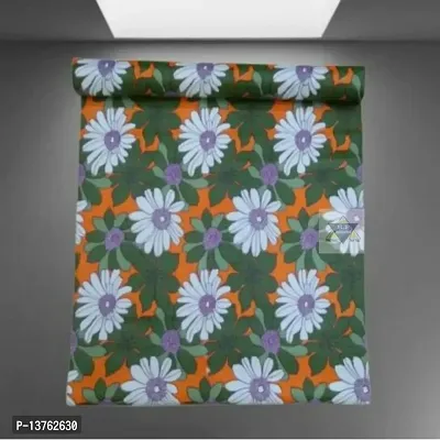 ROYAL-NEST ? Green Color, Size - 45 x 1000 cm, Rectangular Long Shelf Liner, 10 Meter White Flower Design, Sheet Roll / Mat for Drawer, Antislip Mat-thumb2