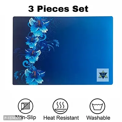 ROYAL - NEST Self Design PVC Placemats Dinning Mats Blue Color (Set of 3) Butterfly Design Mats-thumb3