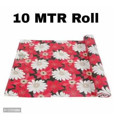 ROYAL-NEST ? Red Color, Flower Design, Size - 45 x 1000 cm, 10 Meter Rectangular Long Shelf Liner, Sheet Roll / Mat for Drawer, Antislip Mat-thumb0