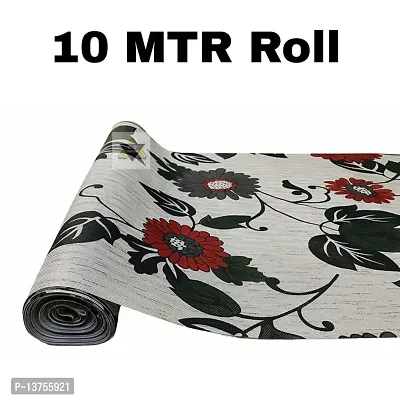 ROYAL-NEST ? Gray Color, Black Leaf Design Sheet Roll / Mat for Drawer, Antislip Mat Size - 45 x 1000 cm, Rectangular Long Shelf Liner, 10 Meter