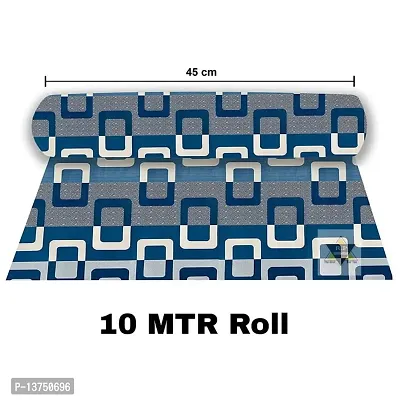 ROYAL-NEST ? Size - 45 x 1000 cm, 10 Meter Rectangular Long Shelf Liner, Blue Color, White Box Design, Sheet Roll / Mat for Drawer, Antislip Mat