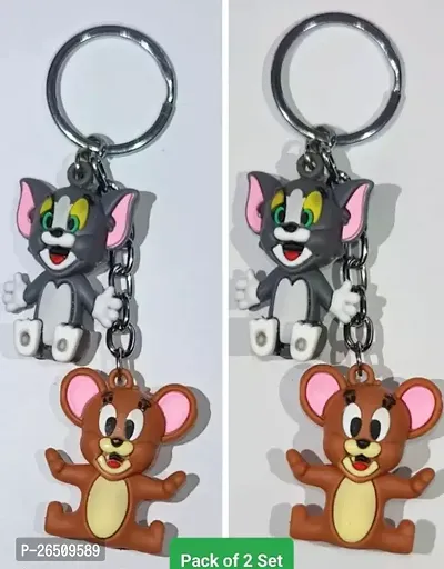 Tom And Jerry 3D Key Chain Metal Key Ring Pack of 2 set Men Woman Kids Silicone Key Chain-thumb0