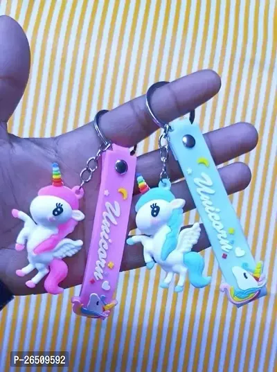 Unicorn 3D Soft Band Miniature Keychain Pack of 2 For Bike Car Multicolour