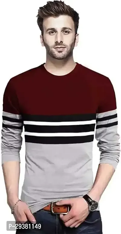 Trendy Cotton Blend Clourblocked Full Sleeves T-Shirt for Men-thumb0