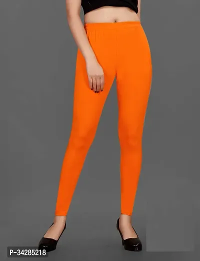 Fabulous Orange Combed Cotton Solid Leggings For Women-thumb0