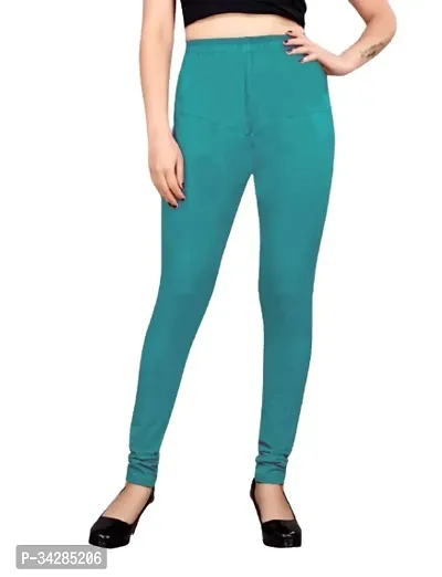 Fabulous Turquoise Combed Cotton Solid Leggings For Women-thumb0